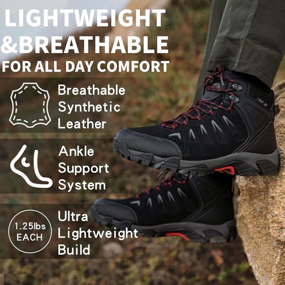 ⚡Men's Waterproof Hiking Boots Non-Slip Lightweight Mid Top Ankle Boot - Picture 5 of 9